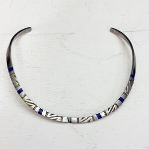 Vintage Elegant Mexico Sterling Silver and Lapis Lazuli Women's Choker Necklace